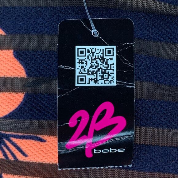 2B Bebe NWT Crop Top Sleeveless Leaf Print Blue/Orange Pullover Size M - Picture 7 of 8